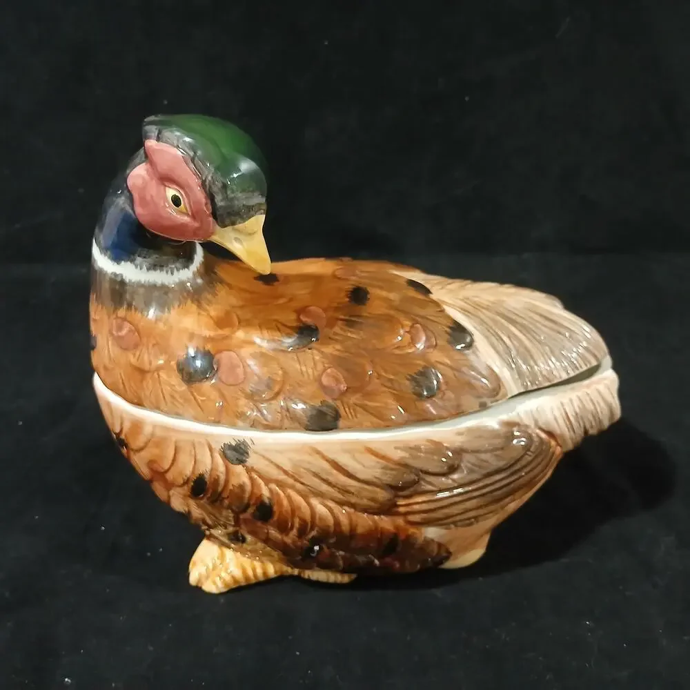 Fitz and Floyd Pheasant Bird Covered Quail Pheasant Gravy Boat Covered Dish 1990